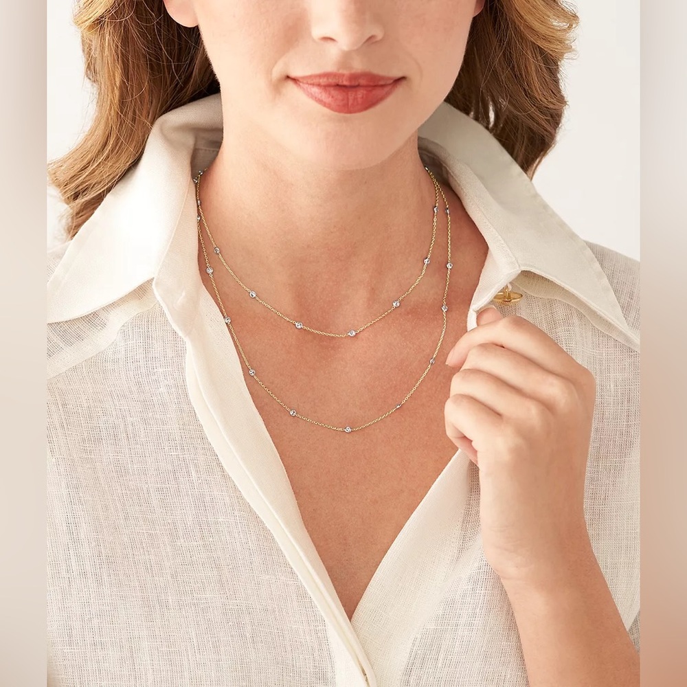 Fossil 14kt Plated Cubic Zirconia Station Necklace Brand New - Picture 5 of 7